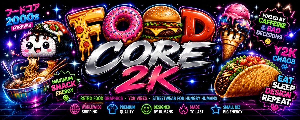 Foodcore2K — Y2K Snack Aesthetic T-Shirts · 30-Day Returns · Ships 